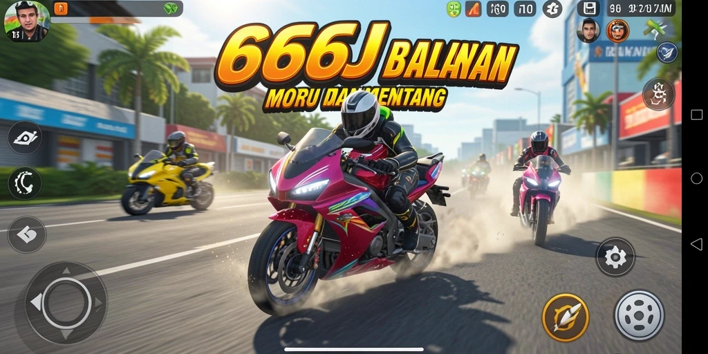 Tampilan gameplay seru di 666J dengan aksi balapan motor.