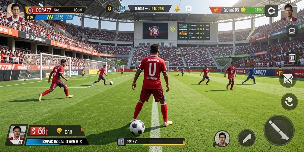 Tampilan gameplay menarik DORA77 dengan aksi sepak bola yang mendebarkan.
