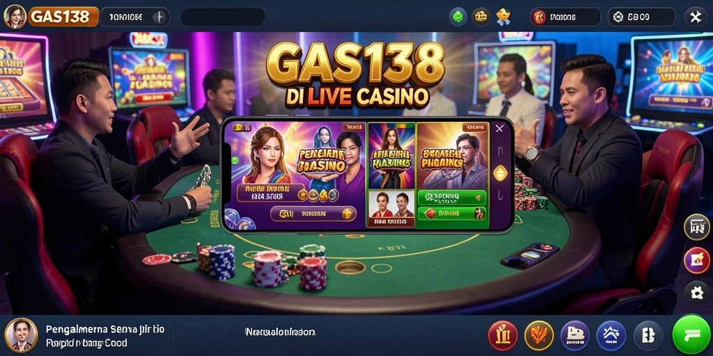 Screenshot utama GAS138 menampilkan dealer langsung dalam permainan kasino yang seru.