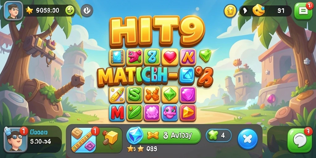 Tampilan menarik dari gameplay Match-3 HIT9 yang seru.
