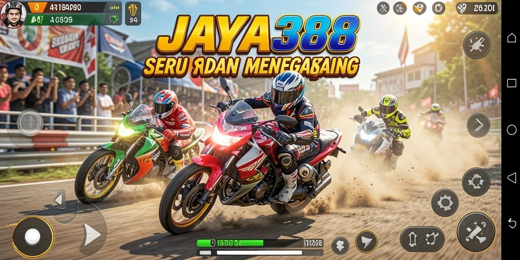 Tampilan gameplay <strong>JAYA388</strong> yang seru dalam balapan motor.
