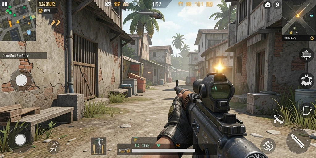 Screenshot gameplay MASBRO12 yang menunjukkan aksi menembak yang mendebarkan.