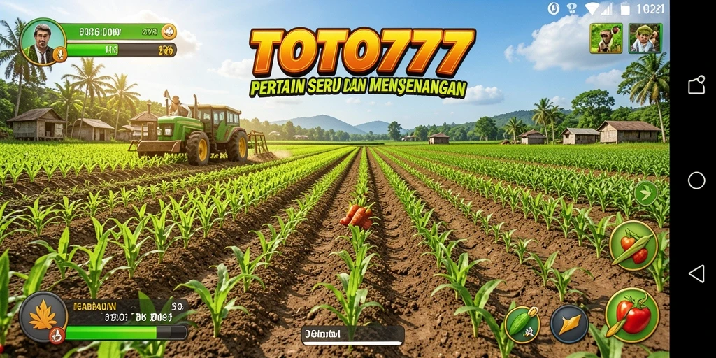 Screenshot gameplay TOTO777 menampilkan petani yang sedang menanam tanaman.