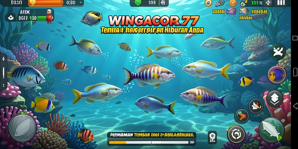 Screenshot utama WINGACOR77 menampilkan gameplay seru saat berburu ikan.