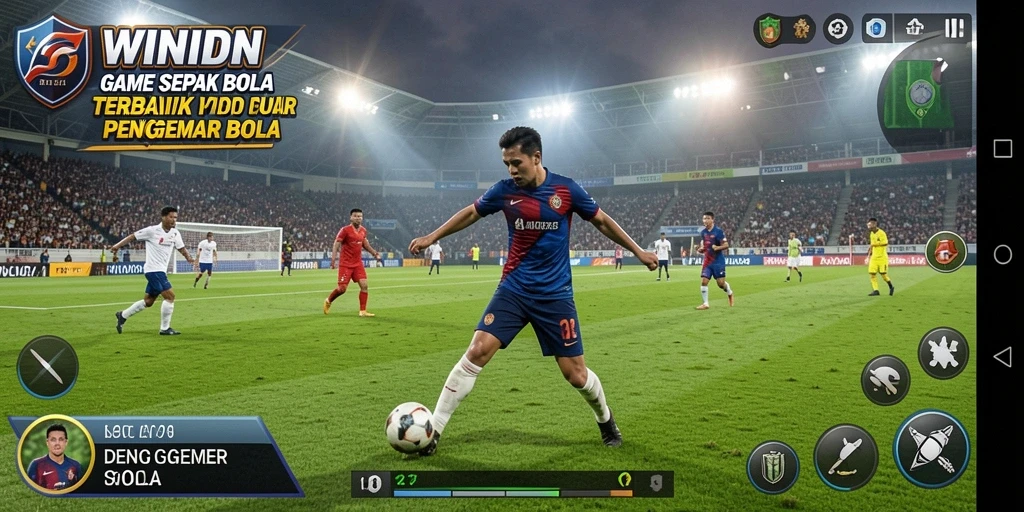 Screenshot gameplay yang menampilkan aksi seru dalam pertandingan sepak bola.